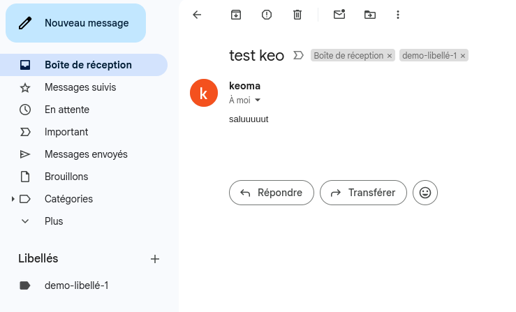 Une capture d'écran de l'interface de Gmail. On y voit des libellé associés aux mails